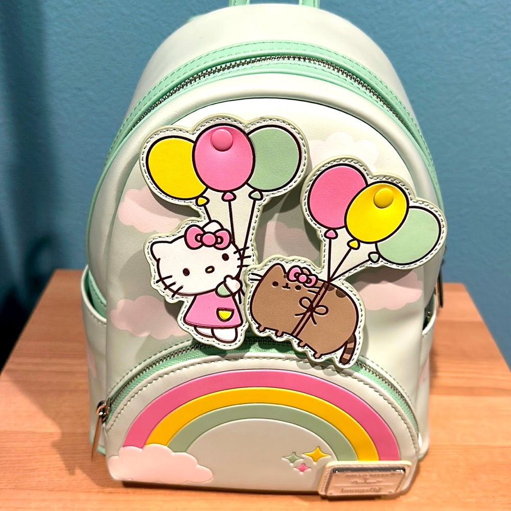 Hello Kitty Pusheen Loungefly Mini Backpack - Balloons and Rainbow